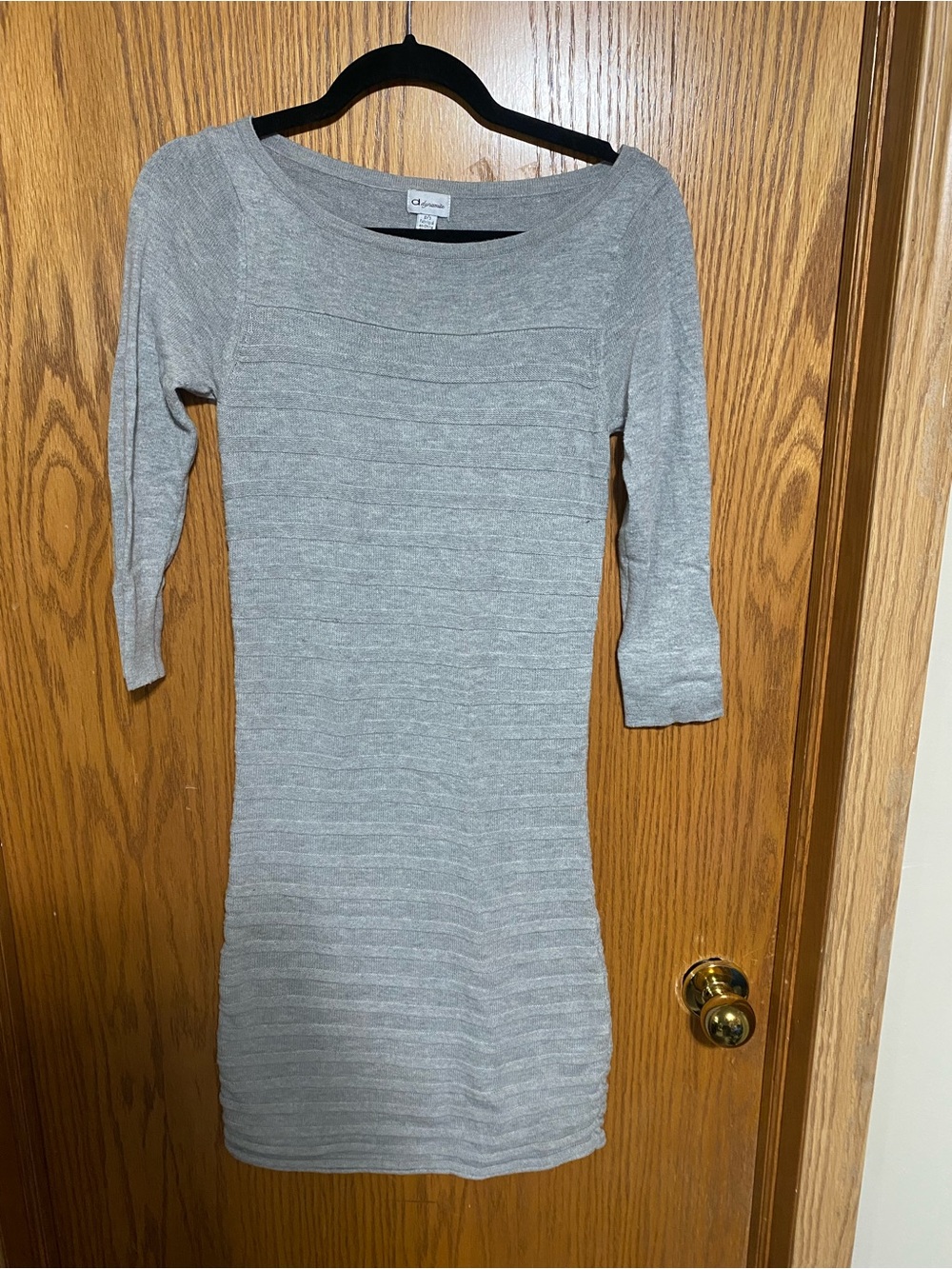 Dynamite Light Gray Ribbed Long Sleeve Knit Dress